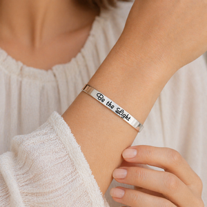 Be the Light Sterling Silver Engraved Cuff Bracelet | Matthew 5:14-16