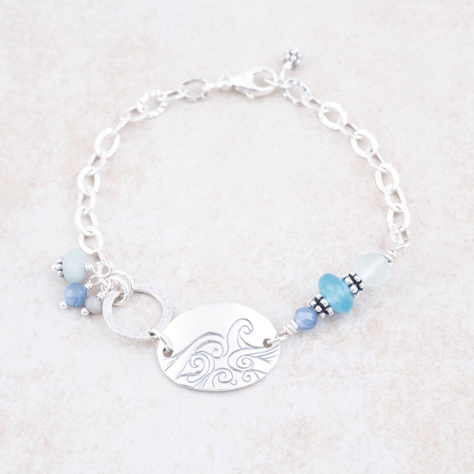 Sterling Silver Be Still Ocean Waves Link Bracelet | Psalm 46:10
