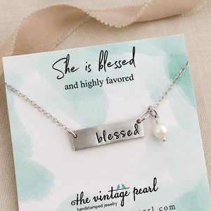 Blessed Fine Pewter Pendant Necklace Horizontal Bar