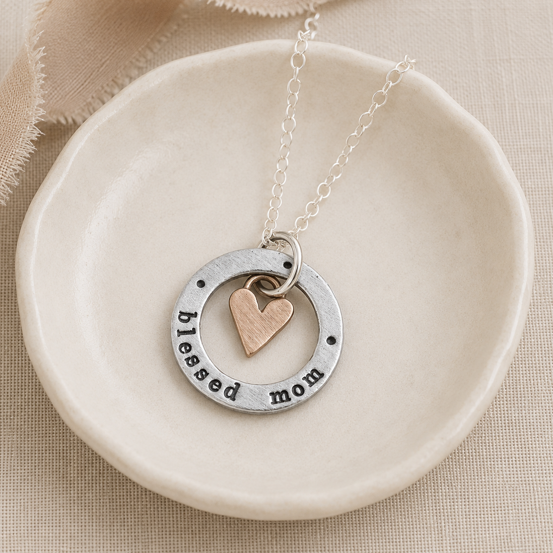 Fine Pewter Blessed Mom Pendant Necklace