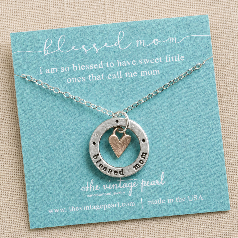 Fine Pewter Blessed Mom Pendant Necklace