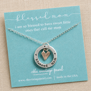 Blessed Mom Fine Pewter Pendant Necklace