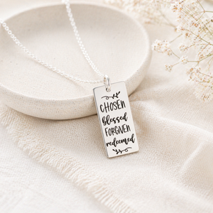 Sterling Silver Chosen Blessed Forgiven Redeemed Pendant Necklace