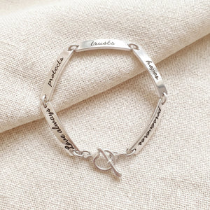 Sterling Silver 1 Corinthians 13 Link Bracelet | Love Always Protects, Trusts, Hopes, Perseveres