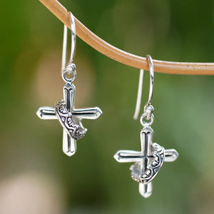 Sterling Silver Cross and Crown Earrings