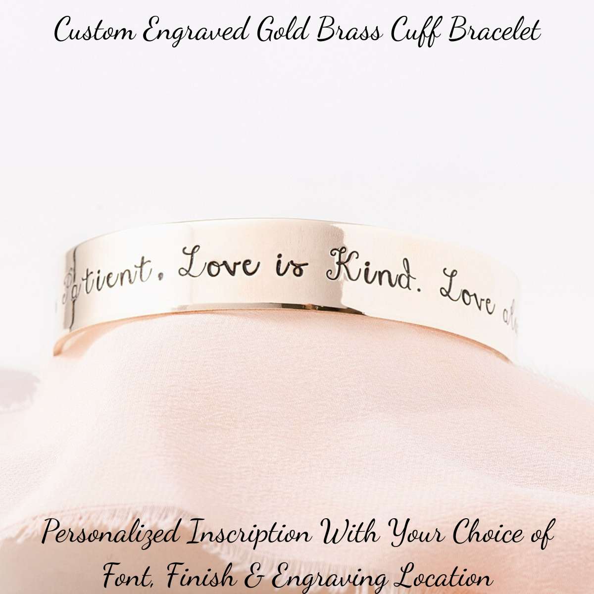 Gold Brass Custom Engraved Personalized Cuff Bracelet | 1/2" Wide