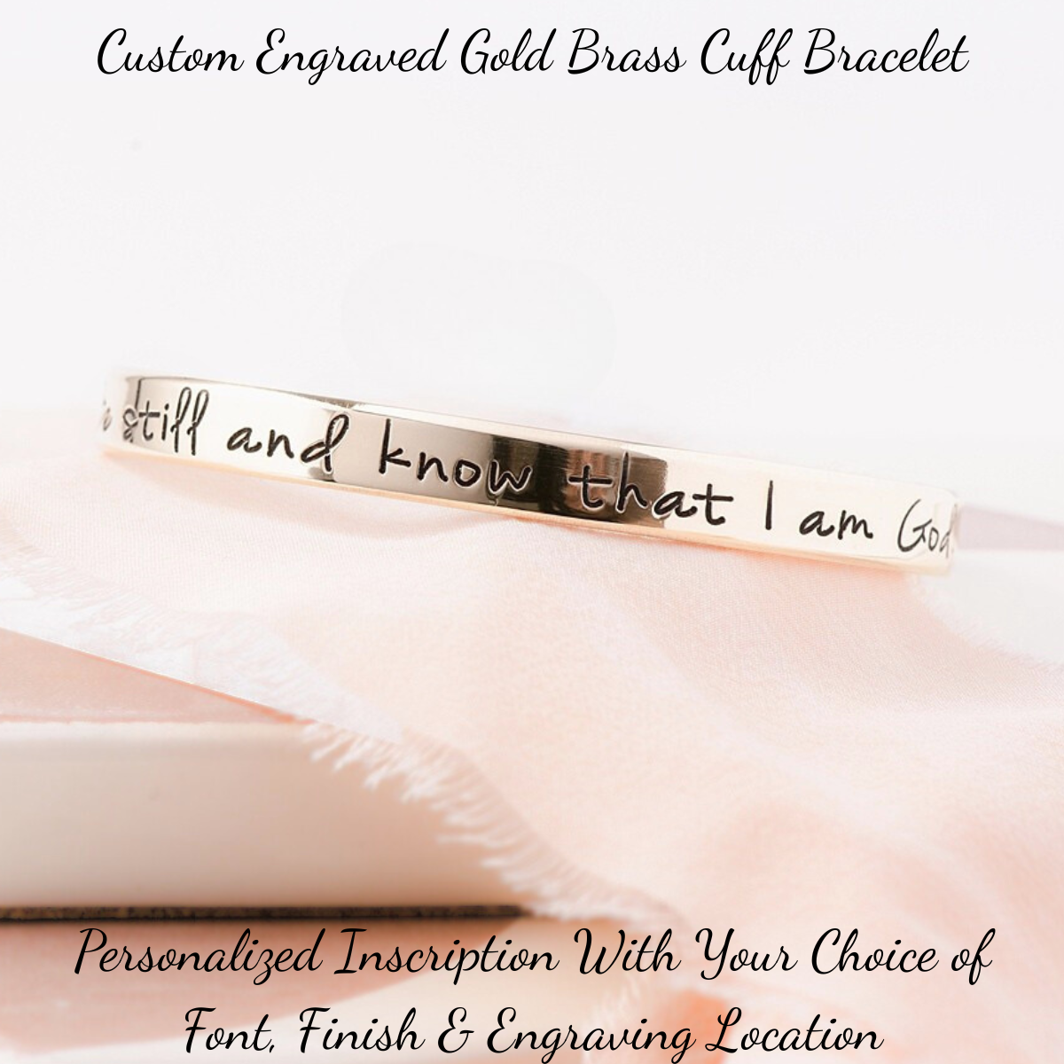 Gold Brass Custom Engraved Personalized Cuff Bracelet | 1/4" Wide