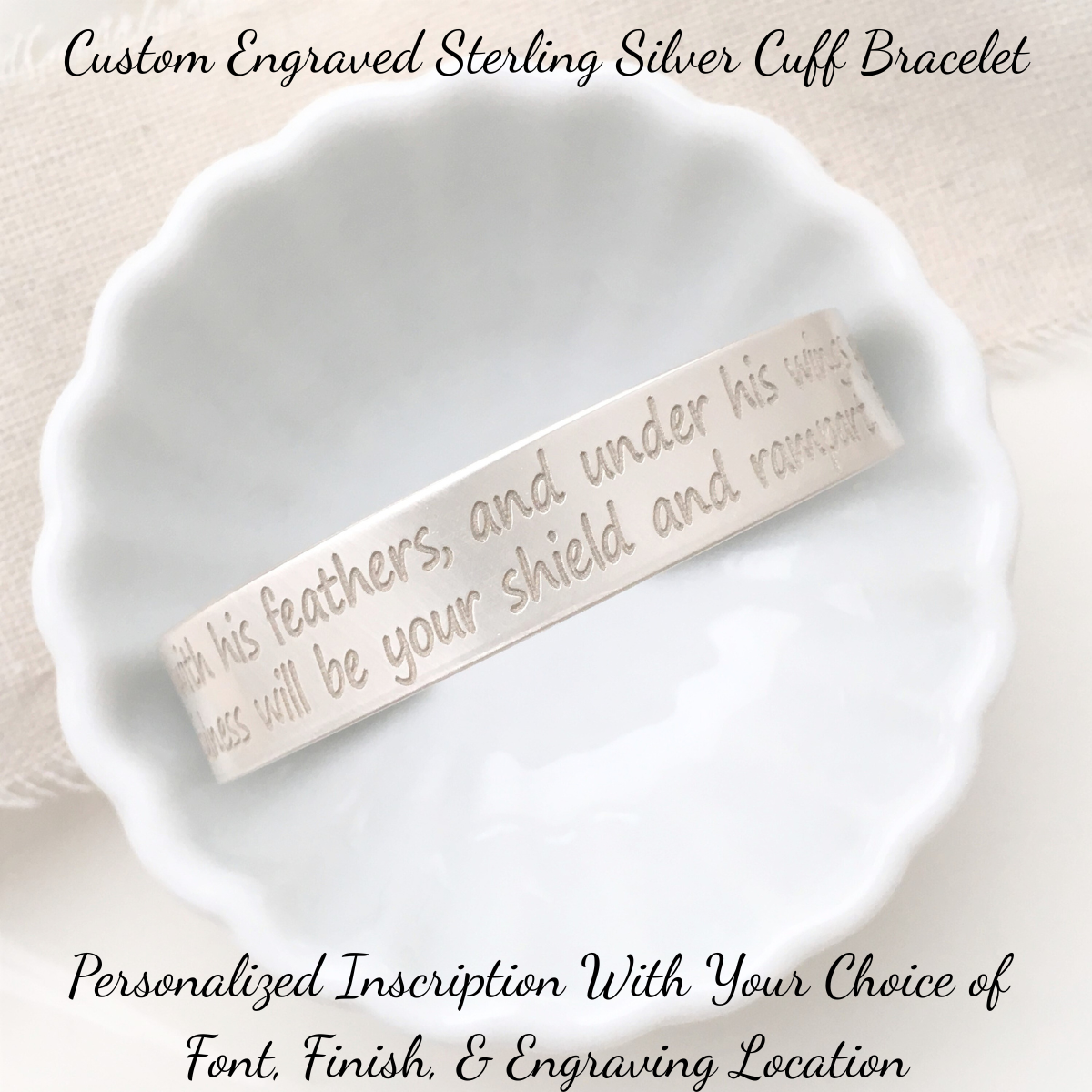 Sterling Silver Custom Engraved Personalized Cuff Bracelet | 1/2" Wide