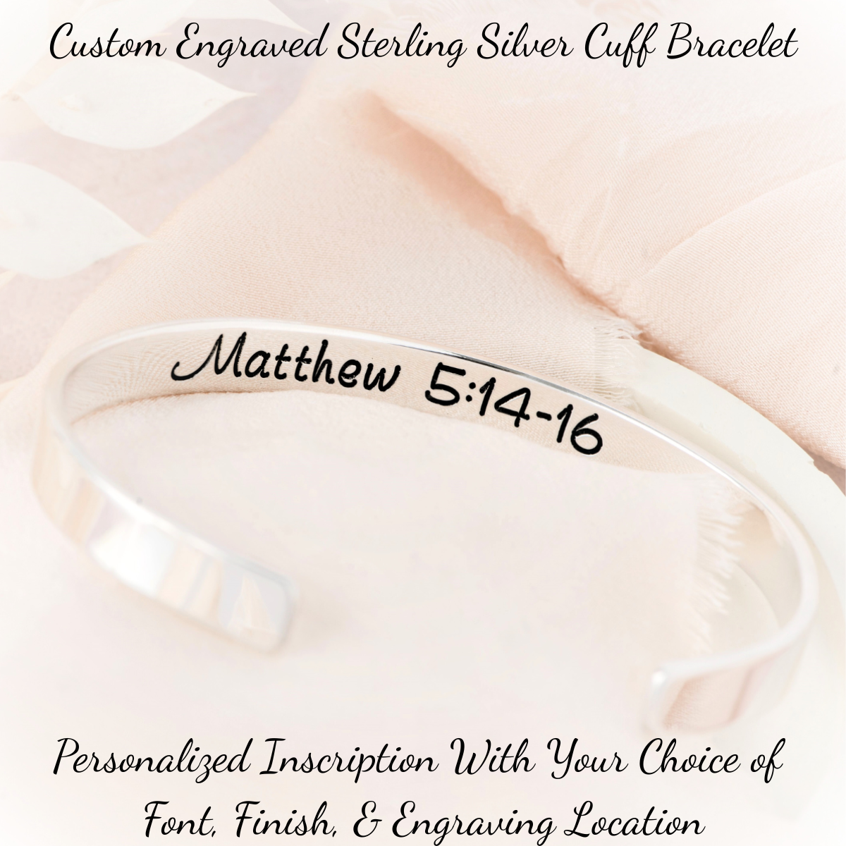 Sterling Silver Custom Personalized Engraved Cuff Bracelet | 1/4" Wide
