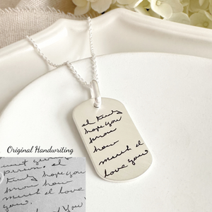 Sterling Silver Petite Dog Tag Pendant Necklace | Custom Engraved with Your Actual Handwriting
