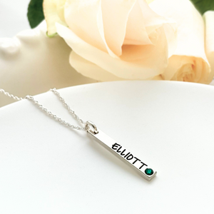 Custom Engraved Sterling Silver Bar Necklace Swarovski Crystal