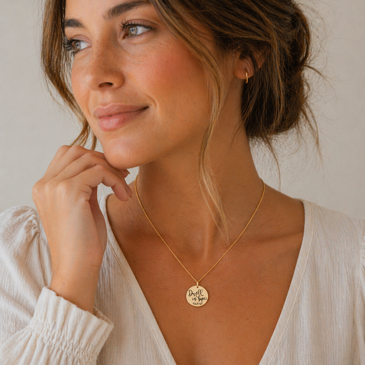 14k Gold Dwell in Hope Pendant Necklace | Psalm 16:9