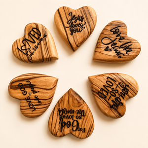 Engraved Holy Land Olive Wood Heart | Hand Carved in Bethlehem