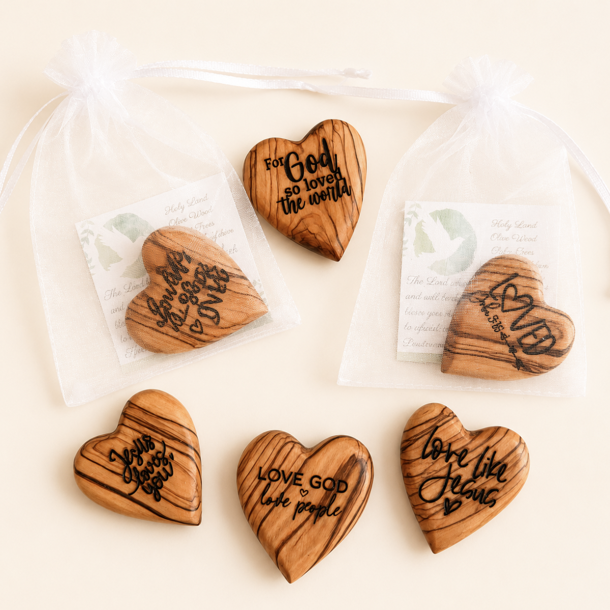 Engraved Holy Land Olive Wood Heart | Hand Carved in Bethlehem