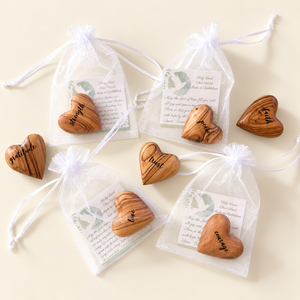 Engraved Holy Land Olive Wood Heart (Puffy) | Hand Carved in Bethlehem