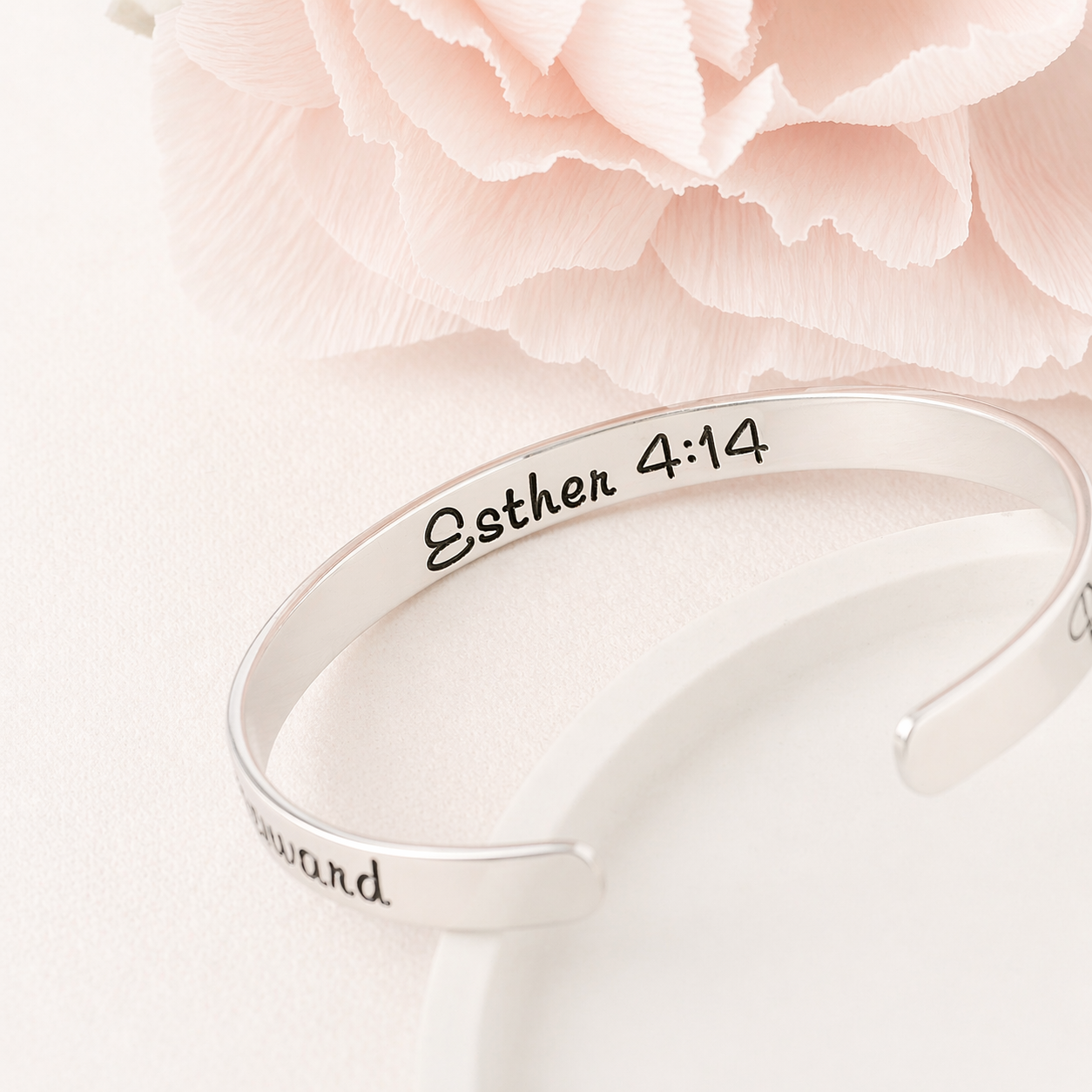 Esther 4:14 Sterling Silver Engraved Scripture Verse Cuff Bracelet