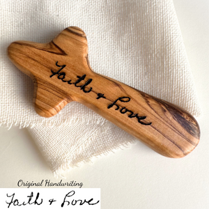 Custom Personalized Holy Land Olive Wood Cross | Engraved with Your Handwriting