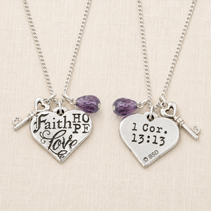Fine Pewter Faith Hope Love Heart Necklace | 1 Corinthians 13