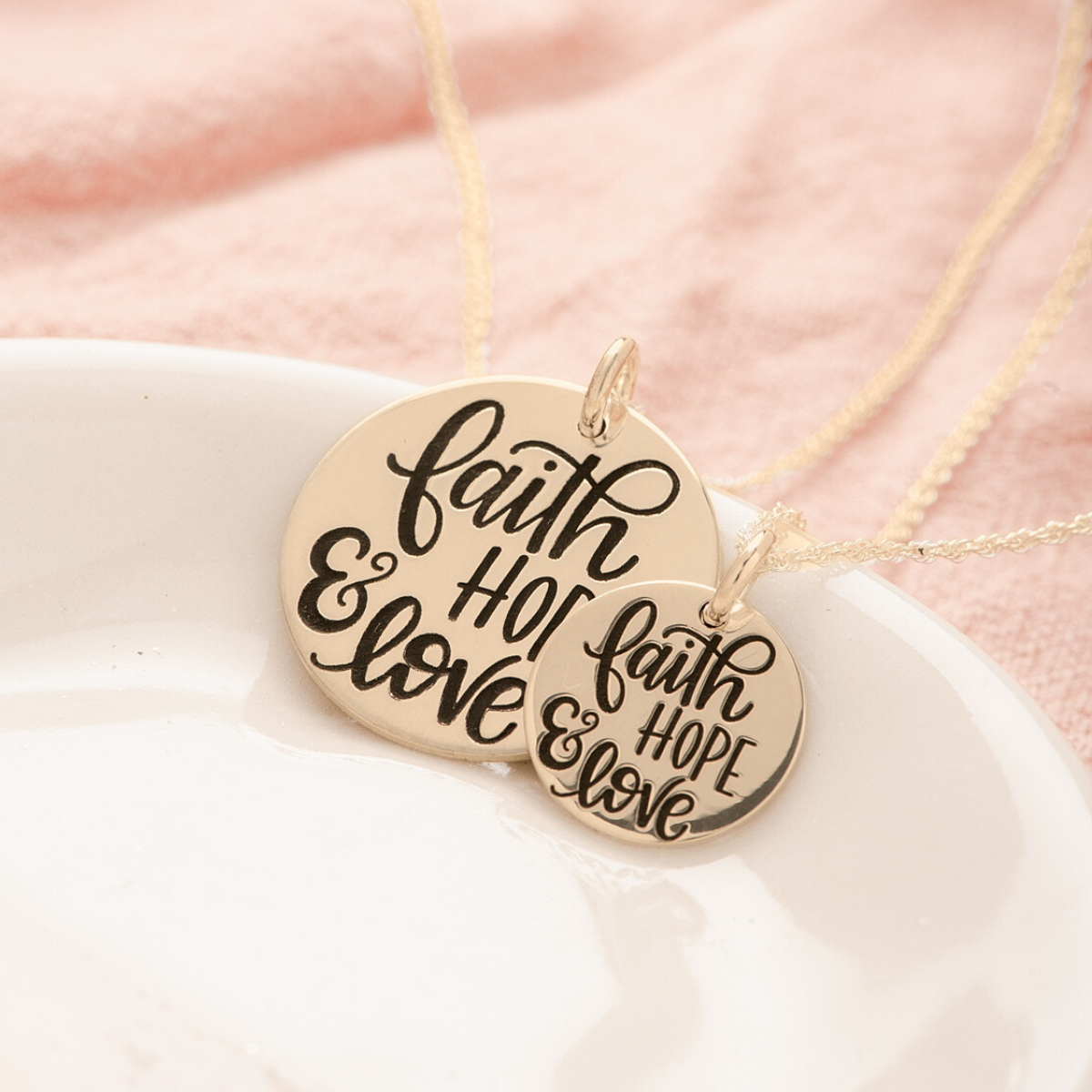 14k Gold Faith Hope Love Pendant Necklace | 1 Corinthians 13