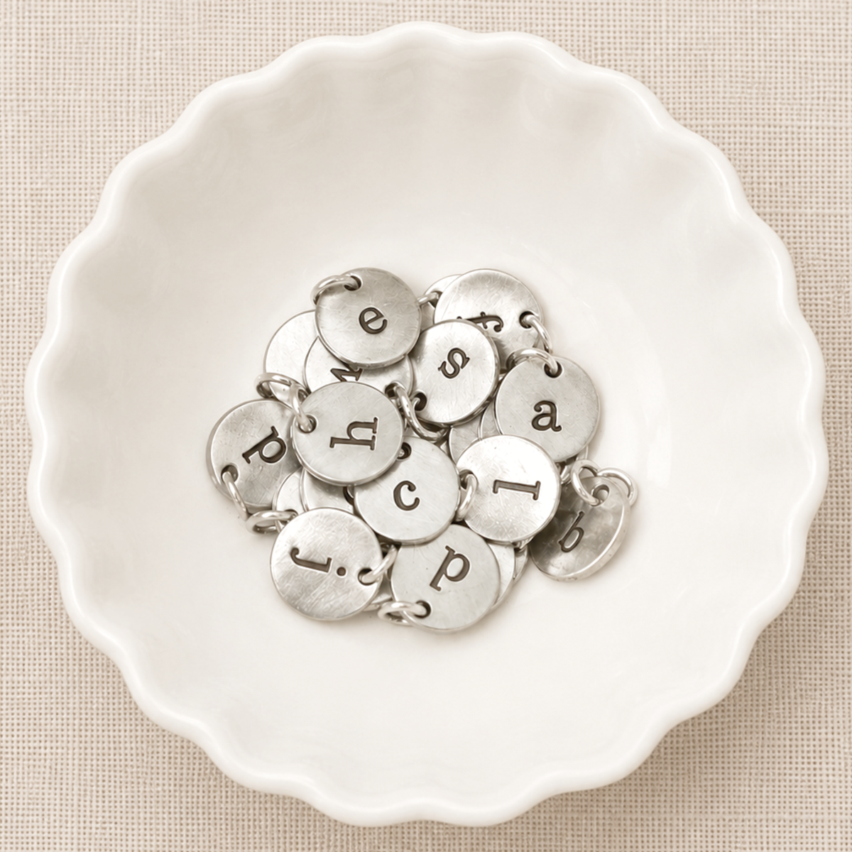 Fine Pewter Initial Charms | Alphabet Letter Disc Charm