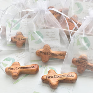 First Communion Prayer Cross | Engraved Holy Land Olive Wood | Free Custom Personalization