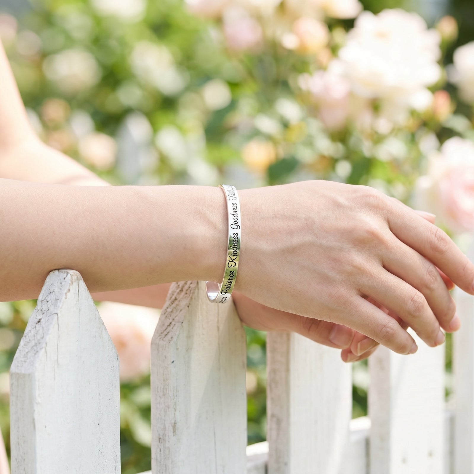 Fruit of the Spirit Engraved Cuff Bracelet | Galatians 5:22 | Sterling Silver or 14k Gold