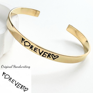 Gold Brass Actual Handwriting Custom Engraved Cuff Bracelet | 1/4" Wide