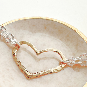 Sterling Silver Hammered Link Bracelet | Bronze Open Heart