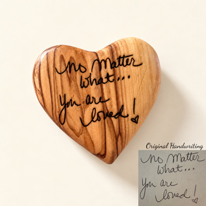 Custom Personalized Holy Land Olive Wood Heart | Engraved with Your Handwriting