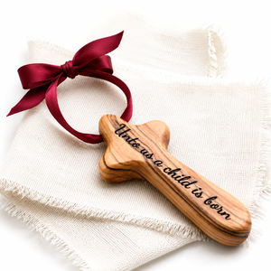 Holy Land Olive Wood Bethlehem Cross Christmas Ornament | Free Custom Personalization