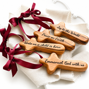 Holy Land Olive Wood Bethlehem Cross Christmas Ornament | Free Custom Personalization