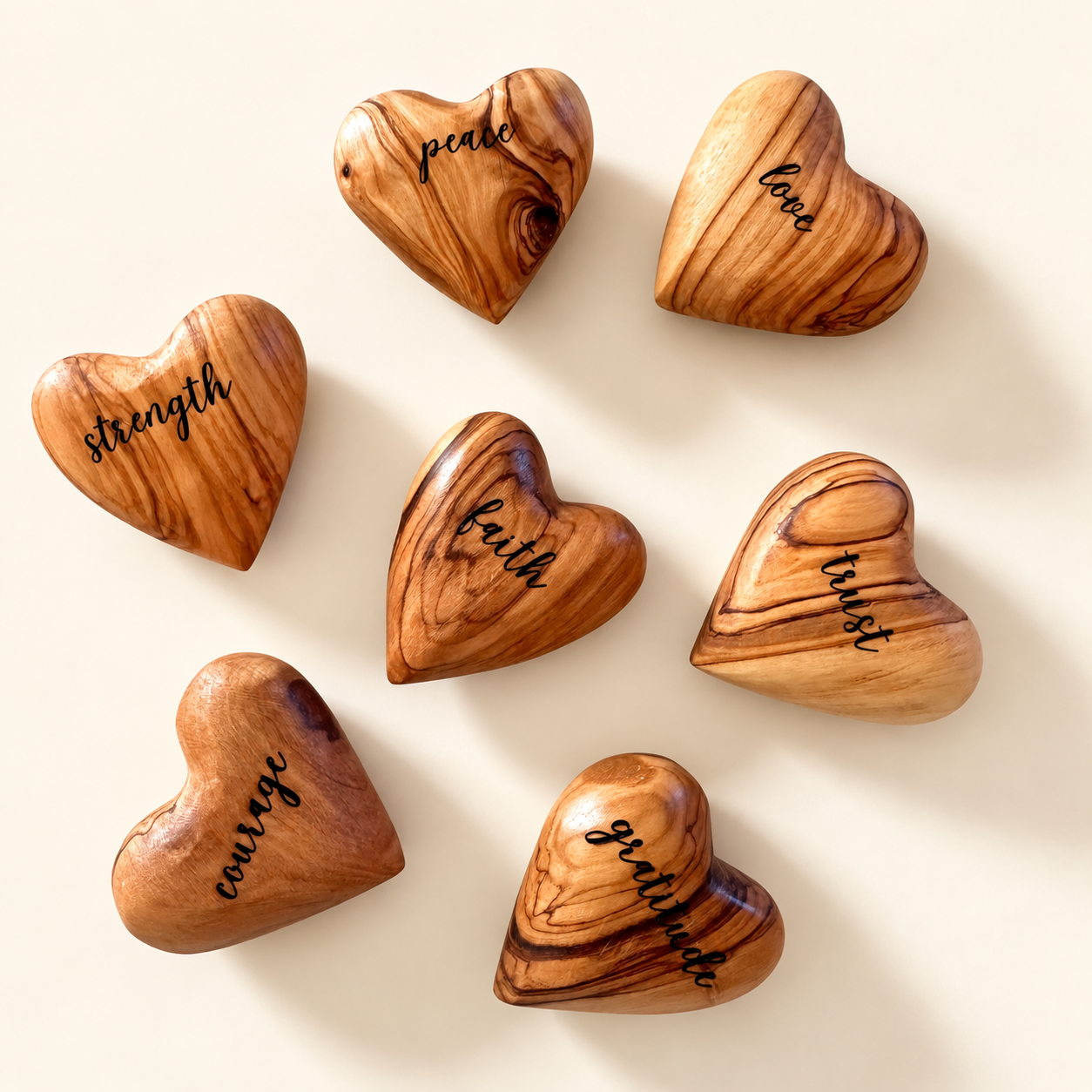 Engraved Holy Land Olive Wood Heart (Puffy) | Hand Carved in Bethlehem