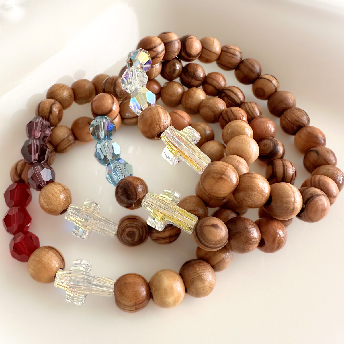 Holy Land Olive Wood & Swarovski Crystal Birthstone Bracelet