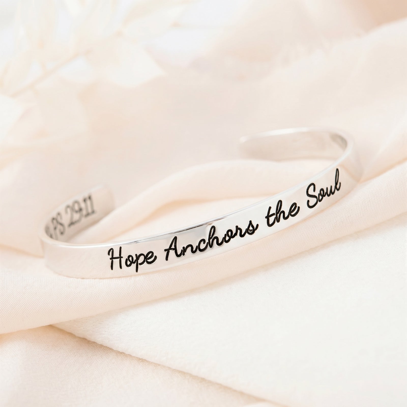 Hope Anchors the Soul Sterling Silver Engraved Cuff Bracelet | Hebrews 6:19