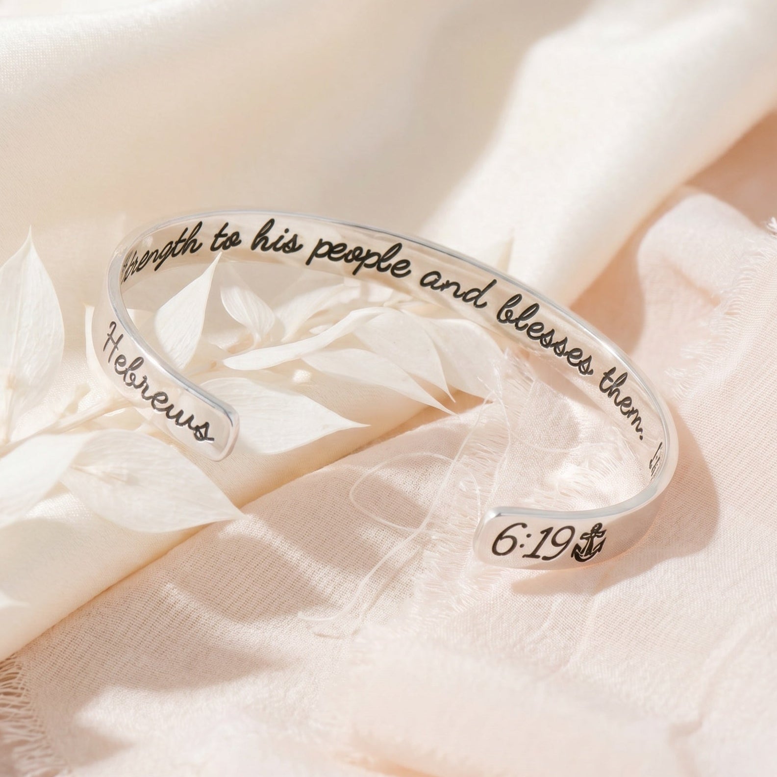 Hope Anchors the Soul Sterling Silver Engraved Cuff Bracelet | Hebrews 6:19