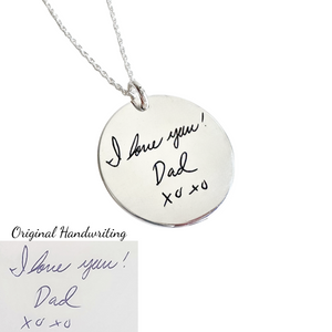 Sterling Silver Pendant Necklace | Custom Engraved with Your Actual Handwriting