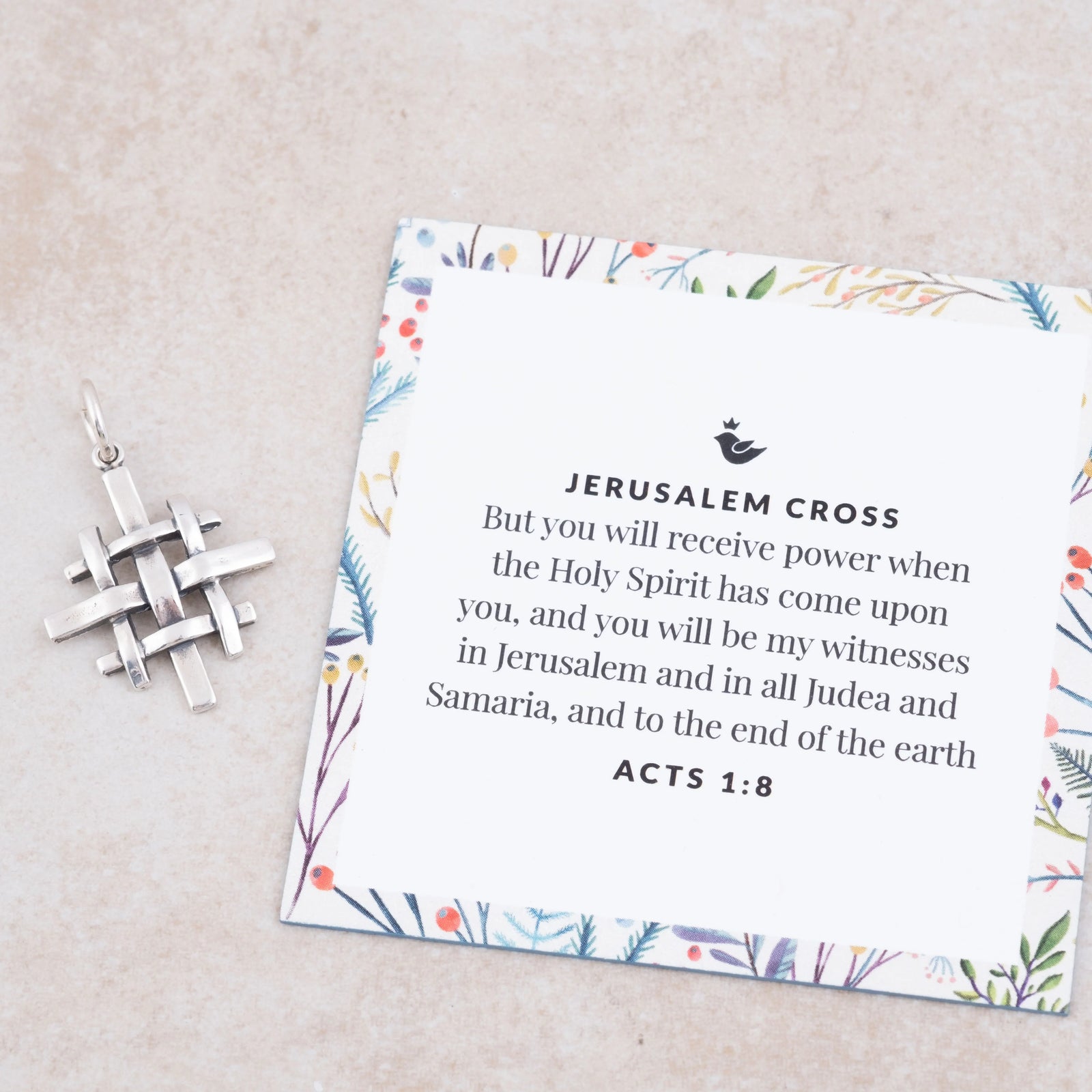 Sterling Silver Jerusalem Cross Pendant Necklace | Acts 1:8