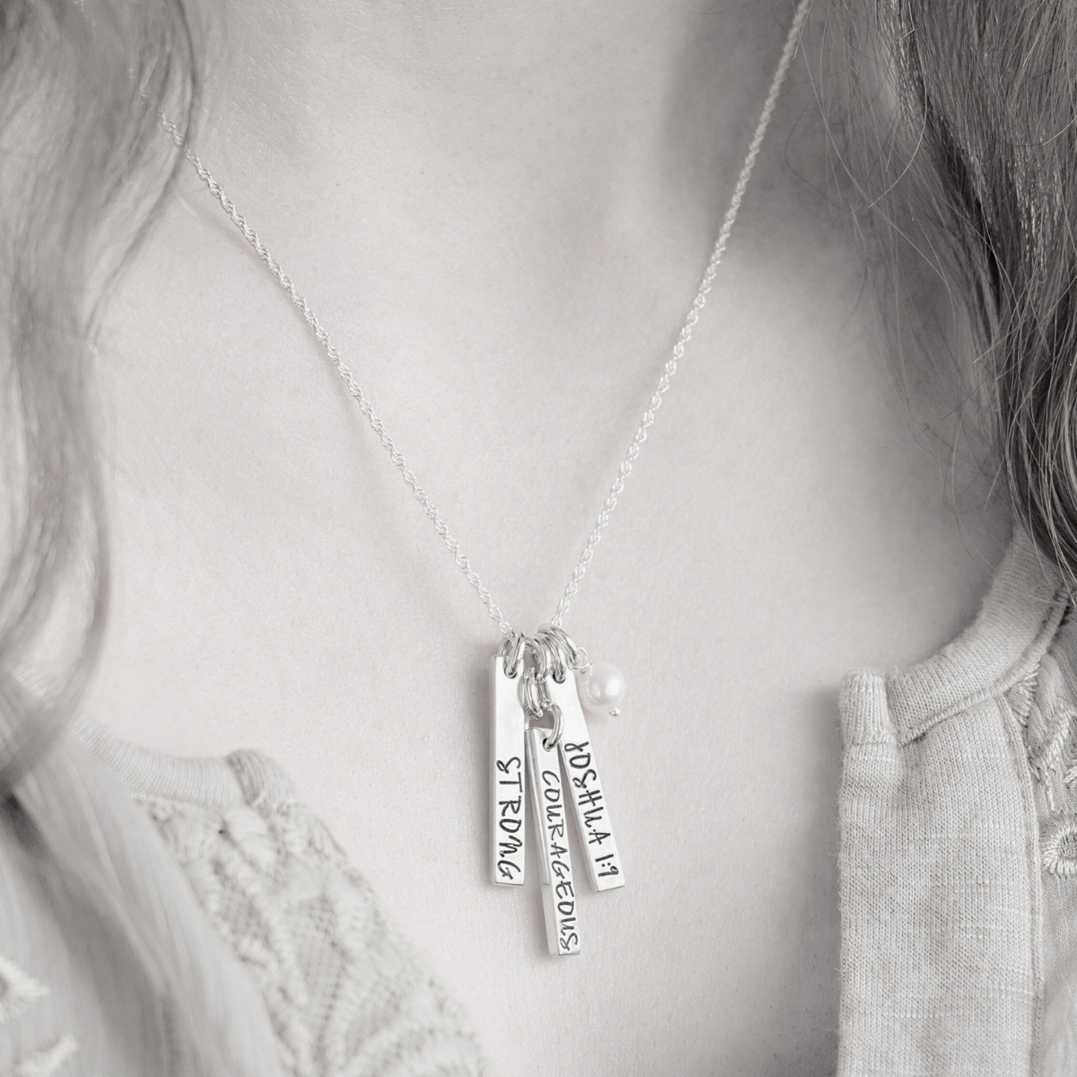 Vertical bar pendant necklace engraved online