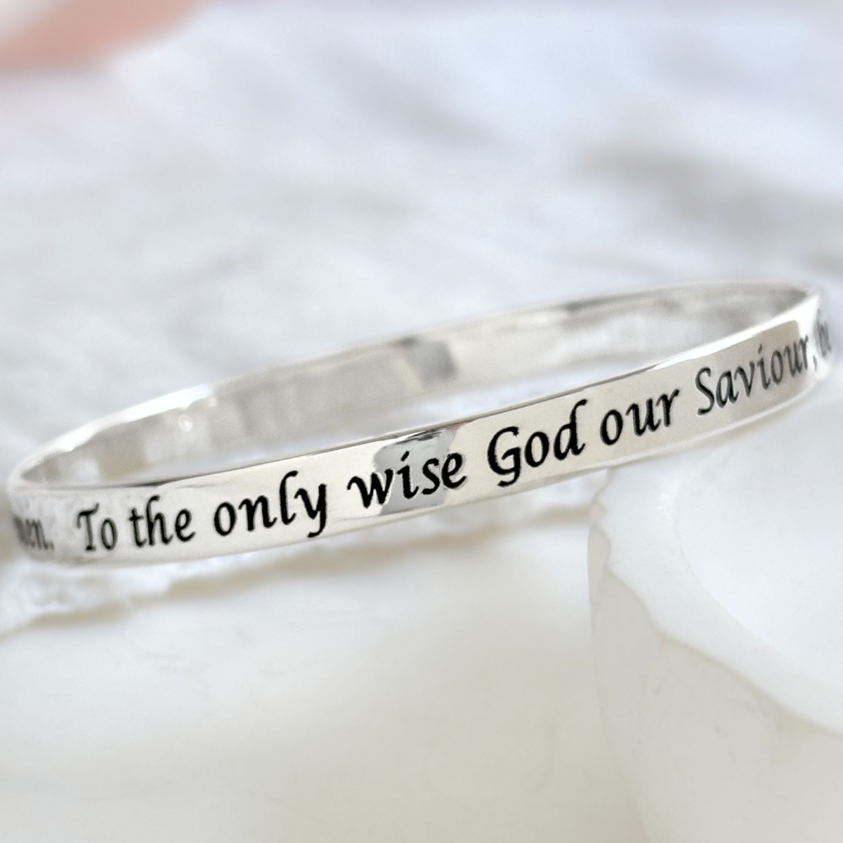 Jude 1:25 Sterling Silver Bangle Bracelet | Glory, Majesty, Dominion, and Power