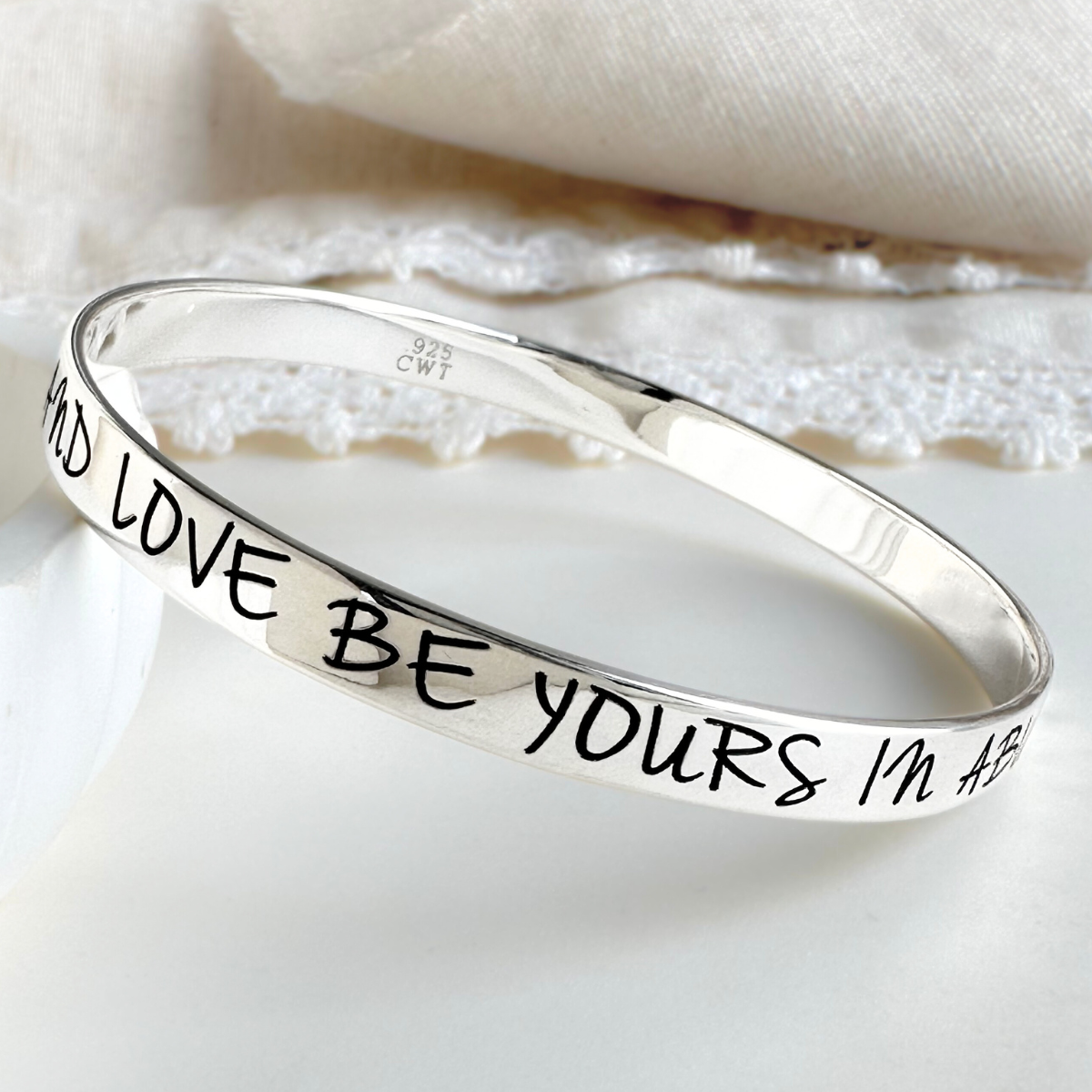 Jude 1:2 Sterling Silver Bangle Bracelet | Mercy, Peace, and Love