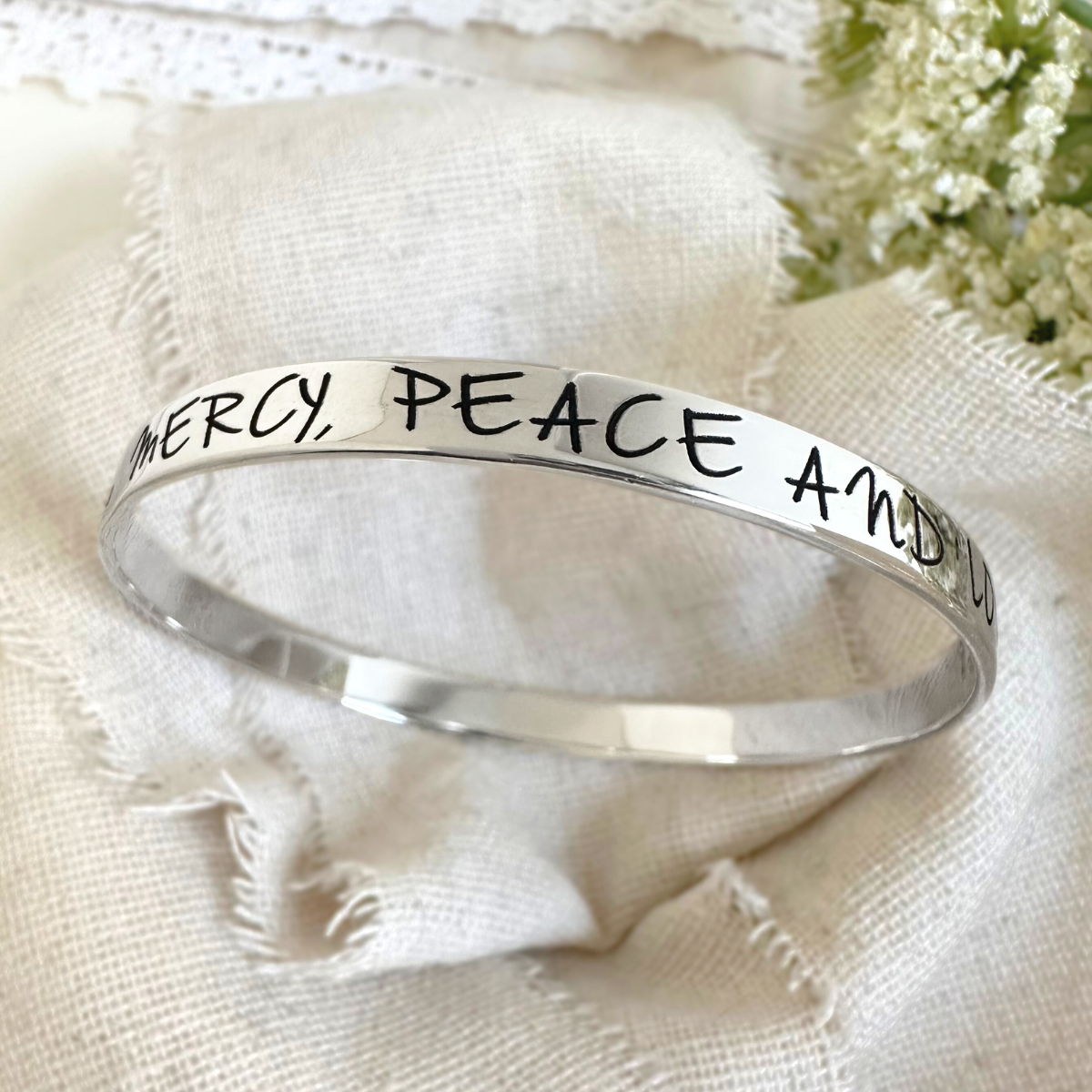 Jude 1:2 Sterling Silver Bangle Bracelet | Mercy, Peace, and Love