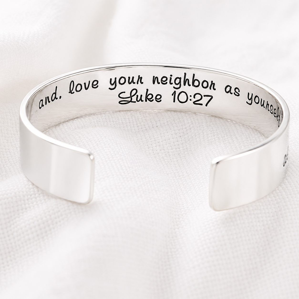 Love the Lord Your God Sterling Silver Engraved Cuff Bracelet | Luke 10:27