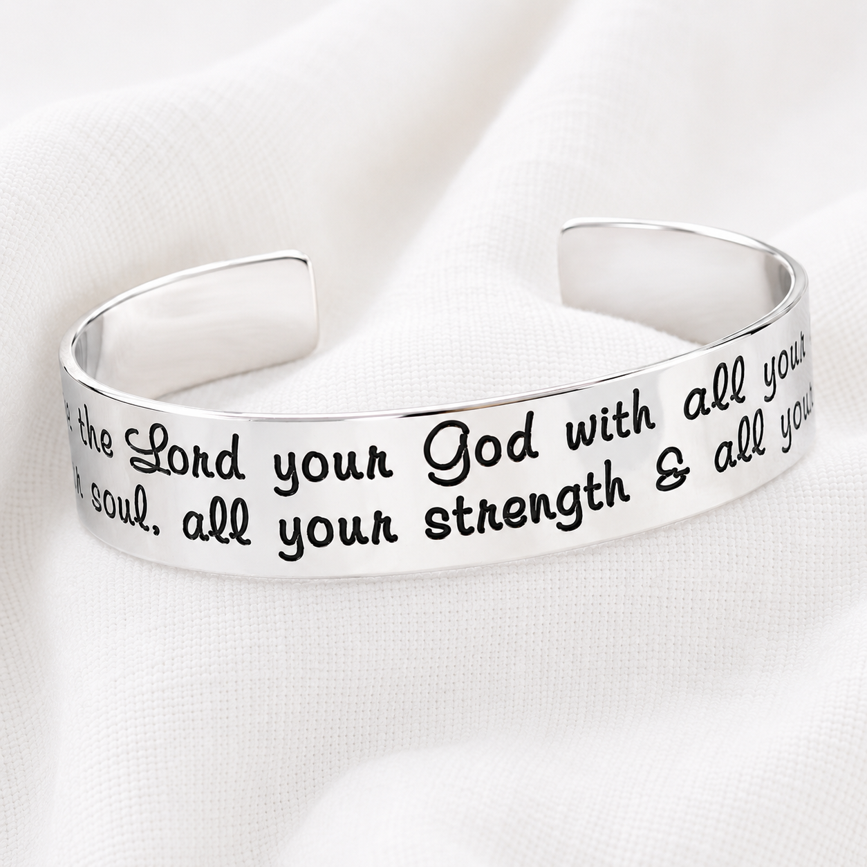 Love the Lord Your God Sterling Silver Engraved Cuff Bracelet | Luke 10:27