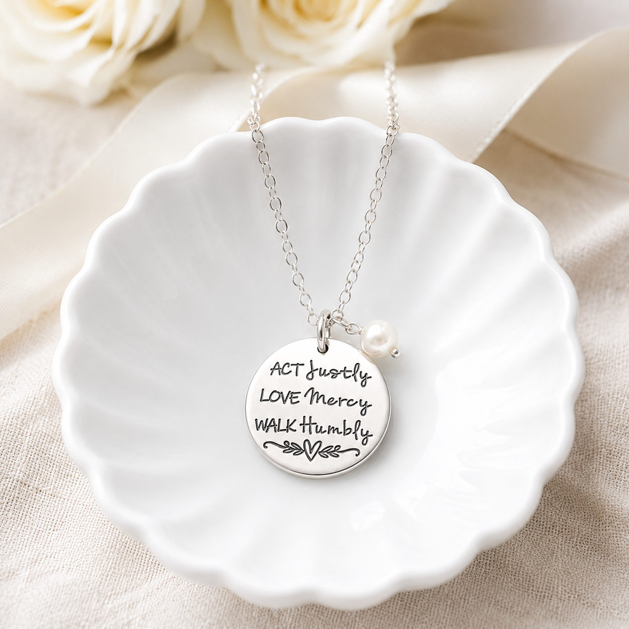 Fine Pewter Micah 6:8 Pendant Necklace