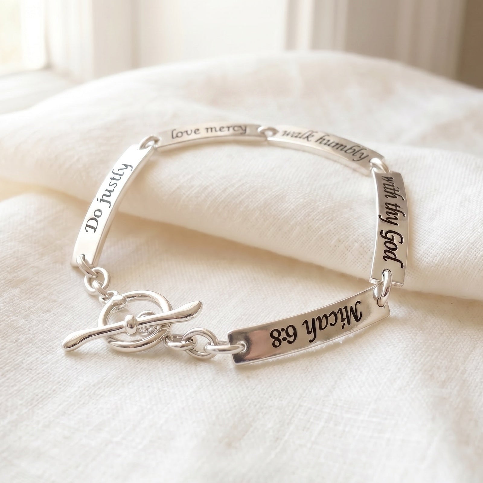 Sterling Silver Micah 6:8 Link Bracelet | Do Justly, Love Mercy, Walk Humbly