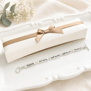 Sterling Silver Micah 6:8 Link Bracelet | Do Justly, Love Mercy, Walk Humbly | Gift Box