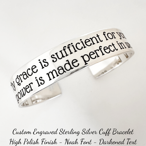 Sterling Silver Custom Engraved Personalized Cuff Bracelet | 1/2" Wide