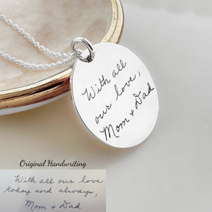 Sterling Silver Pendant Necklace | Custom Engraved with Your Actual Handwriting