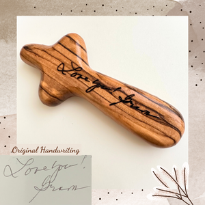 Custom Personalized Holy Land Olive Wood Cross | Engraved with Your Handwriting
