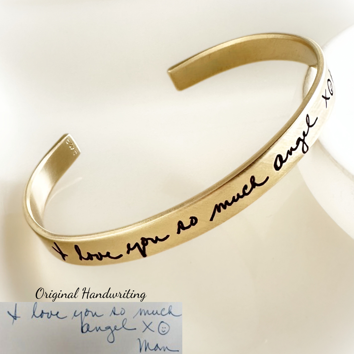 Gold Brass Actual Handwriting Custom Engraved Cuff Bracelet 1/4